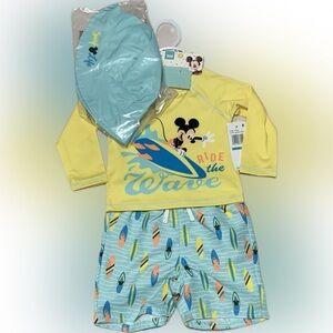 NWT Disney Mickey Mouse Kids Rashguard Set - Yellow and Aqua